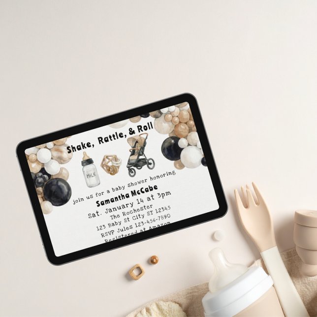 Invitación Shake, Rattle, Roll & Balloon Arch Baby Shower (Subido por el creador)