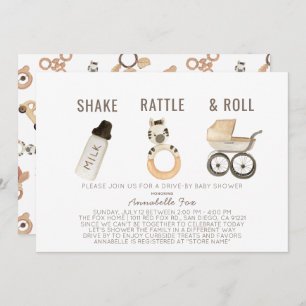 Invitación Shake Rattle & Roll Boho Drive-by Baby Shower