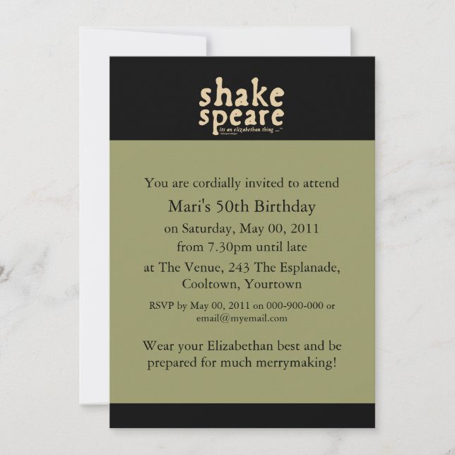 Invitación Shakespeare - es algo isabelino (Anverso)