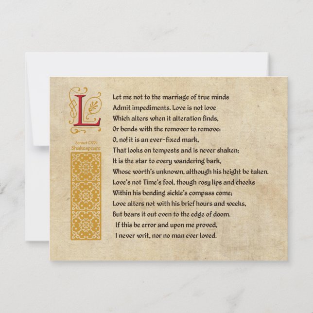 Invitación Shakespeare Sonnet 116 (CXVI) sobre pergamino (Reverso)