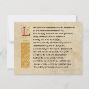 Invitación Shakespeare Sonnet 60 (LX) sobre pergamino
