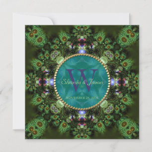 Invitación Shaman Spirit Nature Green Monogram Engagement