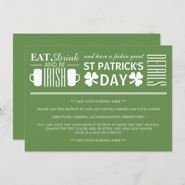 Invitación Shamrock and Beer Irish St Patrick's Day Detail (Anverso / Reverso)