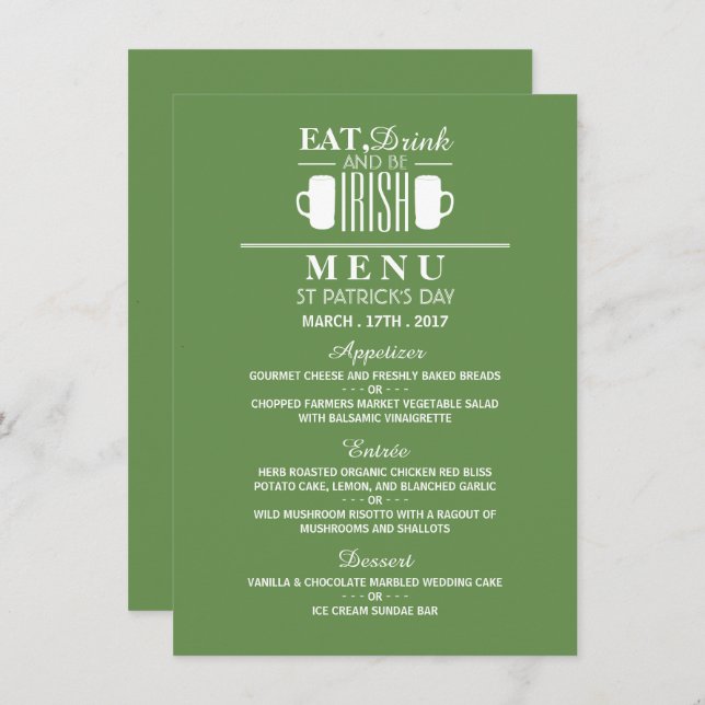 Invitación Shamrock and Beer Irish St Patrick's Day Menu (Anverso / Reverso)