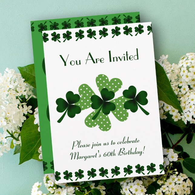Invitación Shamrock and Four Leaf Clover (Shamrock and Four Leaf Clover Birthday Invitation.  Add Irish vibes to your birthday!)