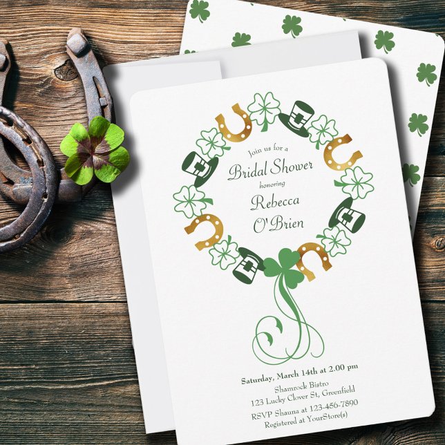 Invitación Shamrock and Gold Horseshoe Wreath Bridal Shower (Subido por el creador)