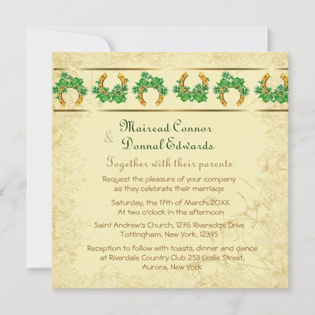 Invitación Shamrock and Gold Irish Boda (Anverso)