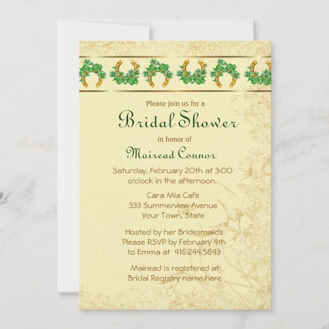 Invitación Shamrock and Gold Irish Bridal Shower (Anverso)
