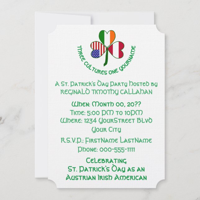 Invitación Shamrock Austrian Ireland USA Flags (Anverso)