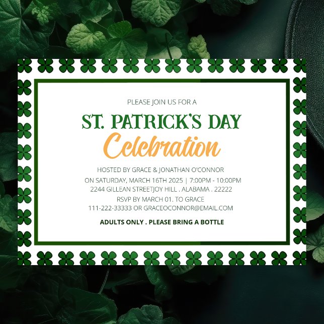 Invitación Shamrock blanco y verde St. Patrick's Day Fiesta (Subido por el creador)