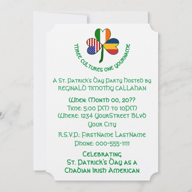 Invitación Shamrock Chadian Ireland USA Personalize Text (Anverso)