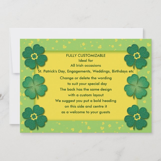 Invitación shamrock irish afortunado personalizado (Anverso)