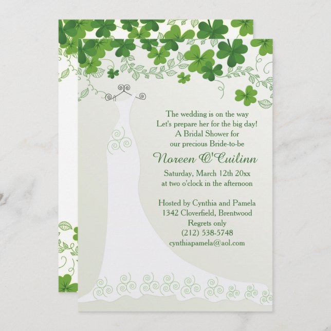 Invitación Shamrock irlandés, ducha de novia con traje Boda (Anverso / Reverso)