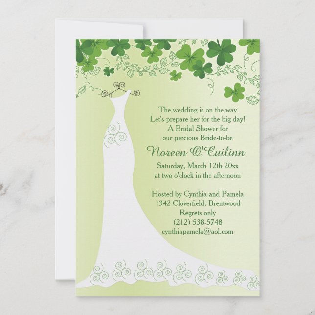 Invitación Shamrock irlandés, traje boda Bridal Shower (Anverso)