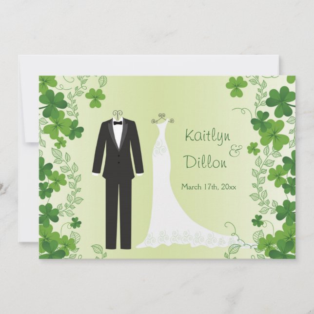 Invitación Shamrock irlandés, tuxedo y ducha de bodas de paya (Anverso)