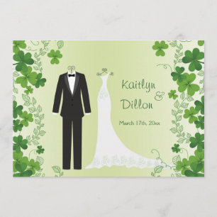 Invitación Shamrock irlandés, tuxedo y ducha de bodas de paya