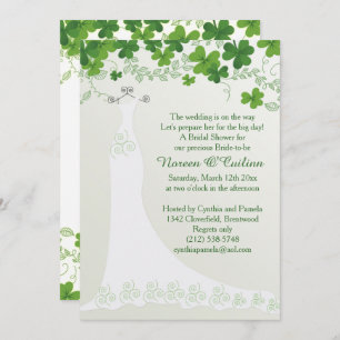 Invitación Shamrock irlandés, vestido boda Bridal Shower Invi