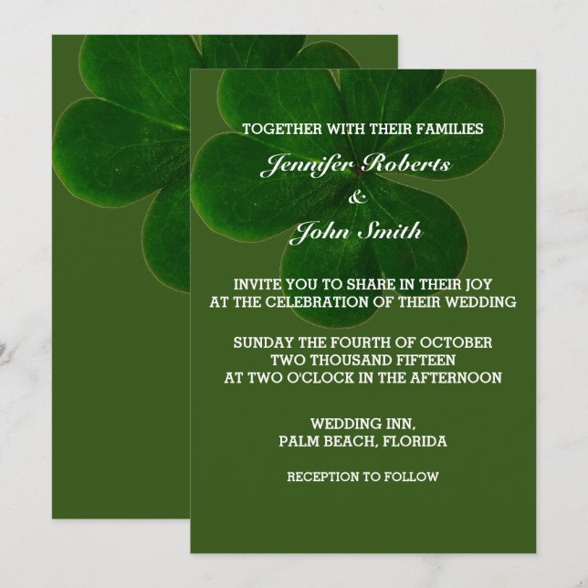 Invitación Shamrock Leaf Forest Green Colorful Trendy Boda (Anverso / Reverso)