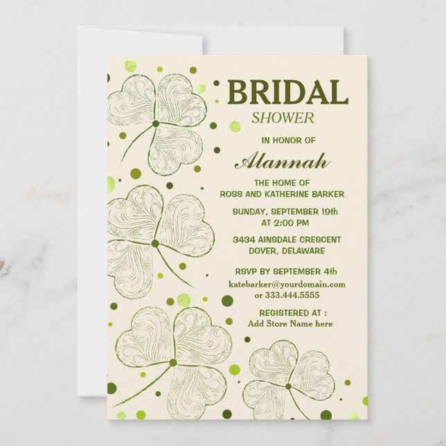 Invitación Shamrock Polka Dots Bridal Shower (Anverso)