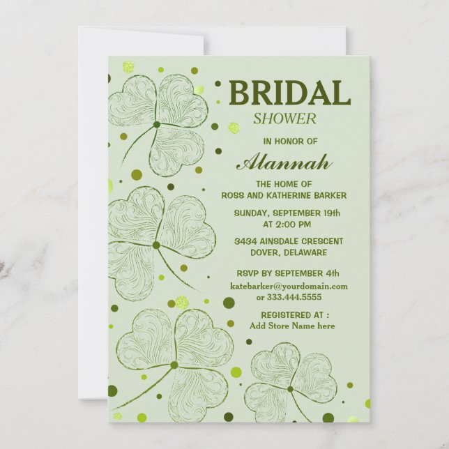 Invitación Shamrock Polka Dots Bridal Shower 2 (Anverso)