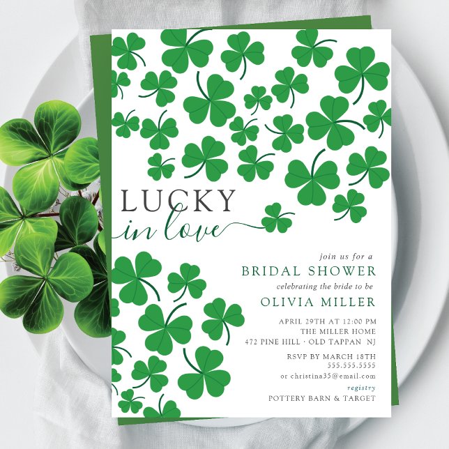 Invitación Shamrock Romance afortunado en Love Heart Bridal S (Subido por el creador)