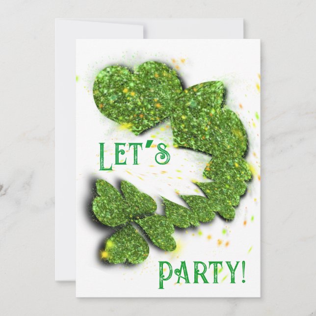 Invitación Shamrock verde | corazones brillantes (Anverso)