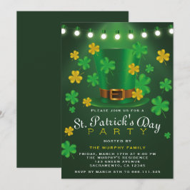 Invitación Shamrock verde y oro Fiesta del Día de San Patrici