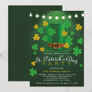 Invitación Shamrock verde y oro Fiesta del Día de San Patrici