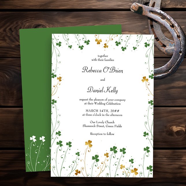Invitación Shamrock Wildflower Green Gold Elegant Wedding (Wedding Invitation from my Shamrock Wildflower wedding collection - printed or printable download)