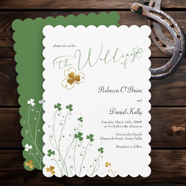 Invitación Shamrock Wildflower Green y Gold Boda (Elegant Wedding Invitation from my Shamrock Wildflower wedding collection)
