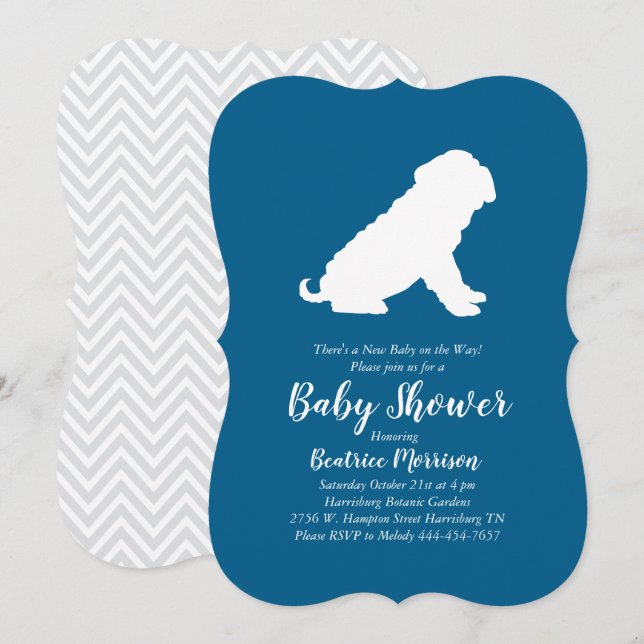 Invitación Shar-Pei Dog Baby Shower Blue Boy (Anverso / Reverso)