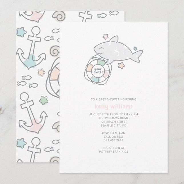 Invitación Shark Ahoy Baby Shower (Anverso / Reverso)