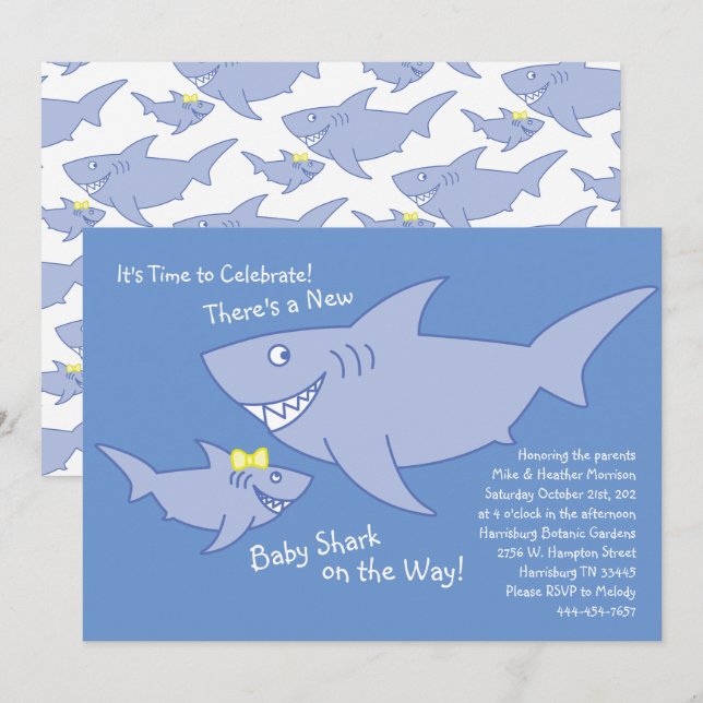 Invitación Shark Baby Shower Gender Neutral Co-Ed (Anverso / Reverso)