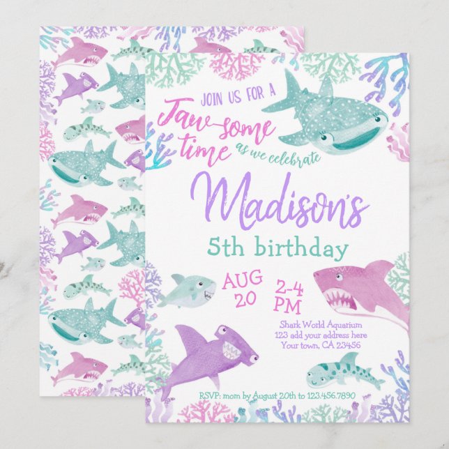 Invitación Shark Birthday Invitation (Anverso / Reverso)