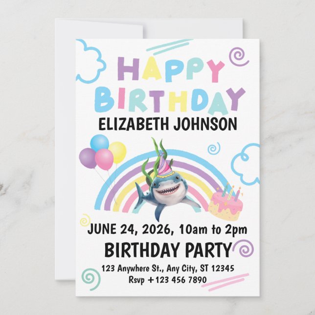 Invitación Shark Birthday Invitation in  (Anverso)