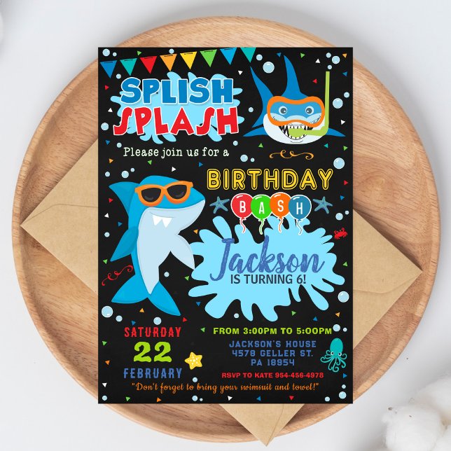 Invitación Shark Birthday Invitation Splish Splash Party (Subido por el creador)