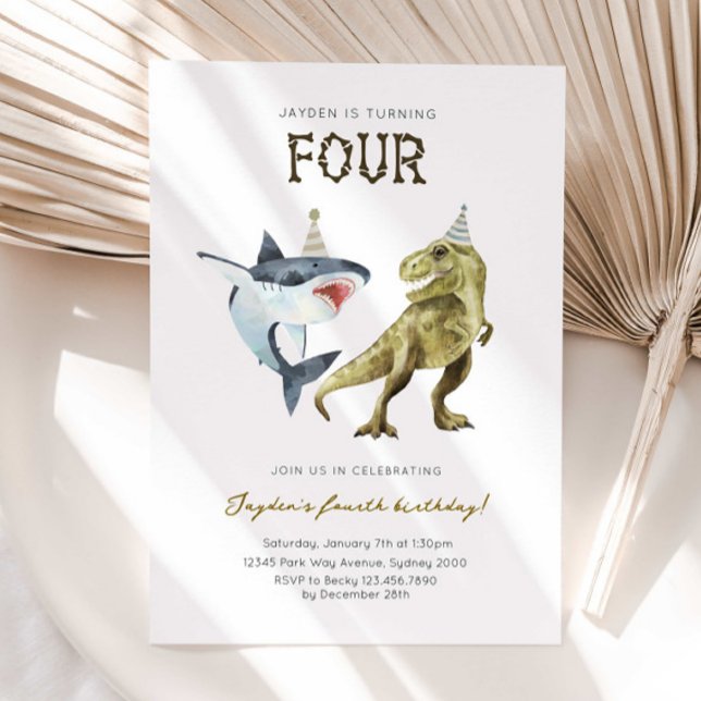 Invitación Shark & Dino 4th B'day Invite, T-rex Shark Party (Subido por el creador)