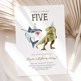 Invitación Shark & Dino 5th B'day Invite, T-rex Shark Party