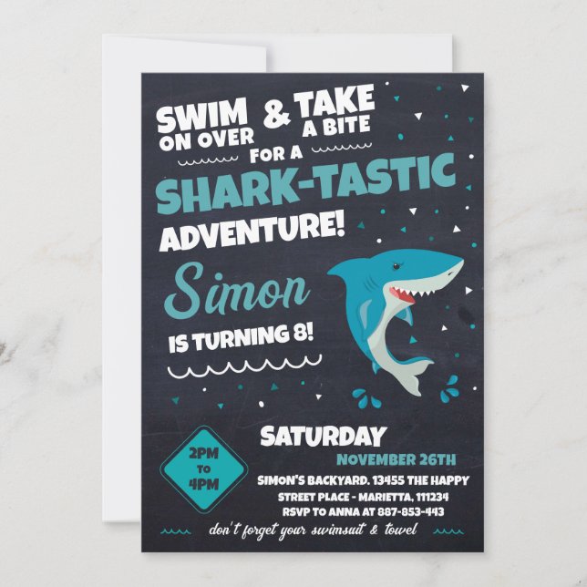 Invitación Shark Invitation for Birthday Pool Party Bite (Anverso)