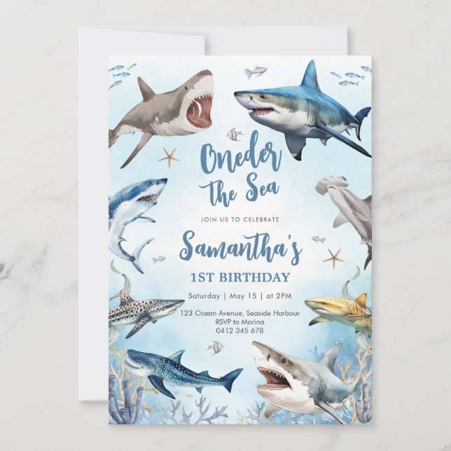 Invitación Shark Oneder The Sea 1st Birthday Invitation (Anverso)