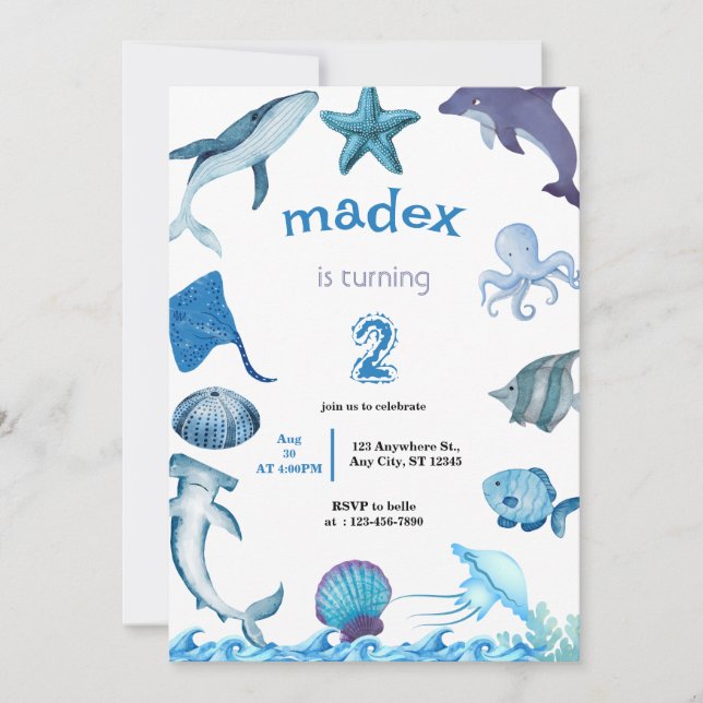 Invitación Shark Under the Sea Birthday Party (Anverso)