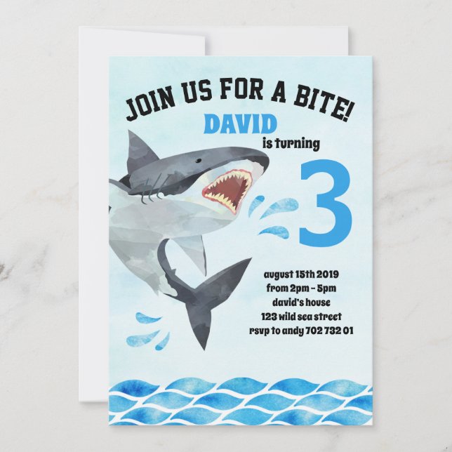 Invitación Sharktastic, fiesta de cumpleaños del niño de vera (Anverso)