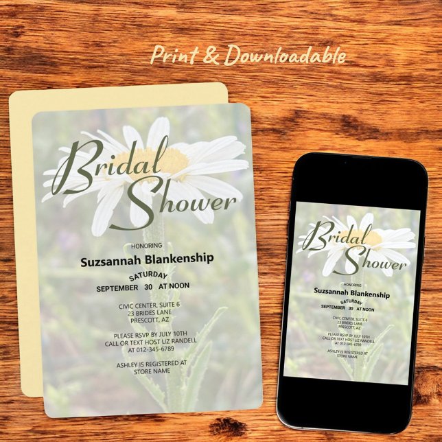 Invitación Shasta blanca Daisy Foto Bridal Shower (shower invitation print and downloadable)
