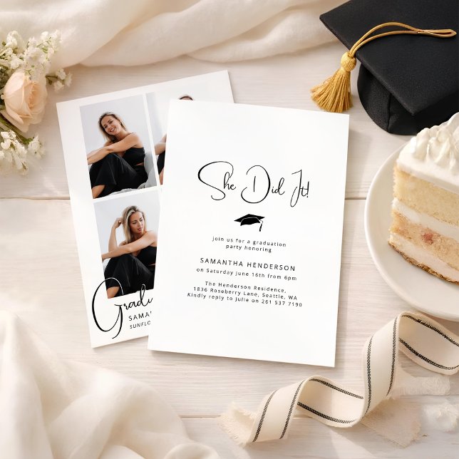 Invitación She Did It! 4 Photo Collage Graduation Party (Subido por el creador)