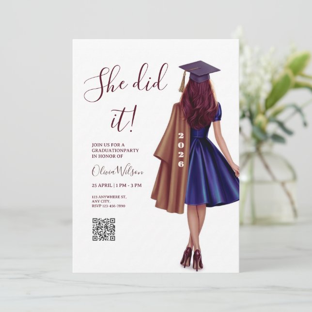 Invitación She Did It | Brown Bronze Elegant Graduation Party (Anverso de pie)