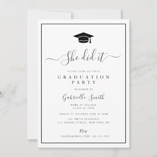 Invitación SHE DID IT! College Graduation Party (Anverso)