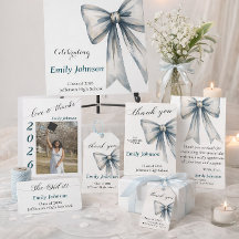 She did it Graduation invitation Photo Blue Bow 