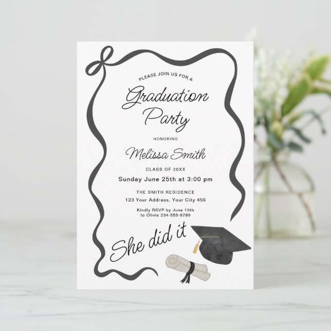 Invitación She Did It Graduation Party Photo (Anverso de pie)