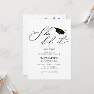 Invitación She did it modern Graduation invitation