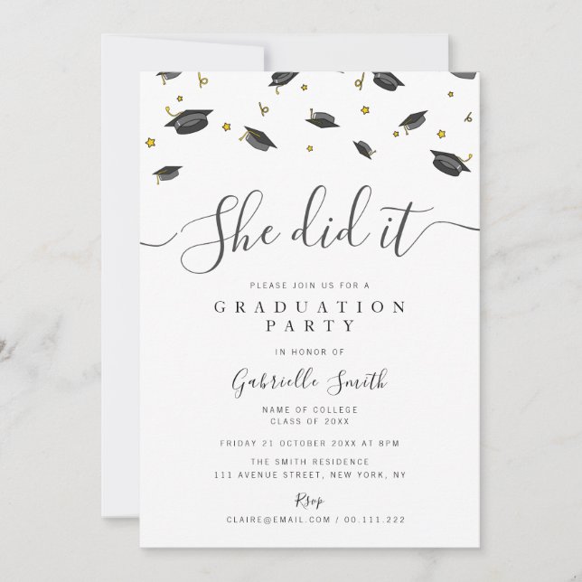 Invitación SHE DID IT! Modern Graduation Party (Anverso)